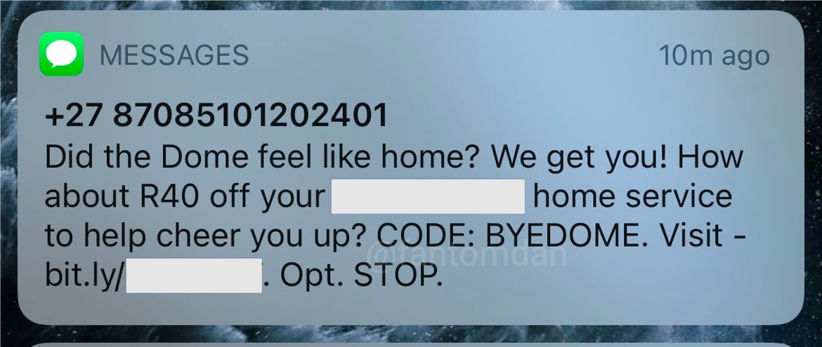 A promotional text from a cleaning service leveraging the closure of The Dome