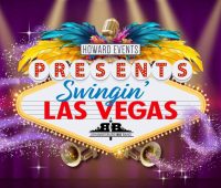 Swingin' Las Vegas Show Logo with Lights, Feathers, and Trumpets